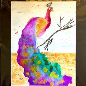 Watercolor Bird Wall Art Peacock Painting Framed in Acid Free Art Kit